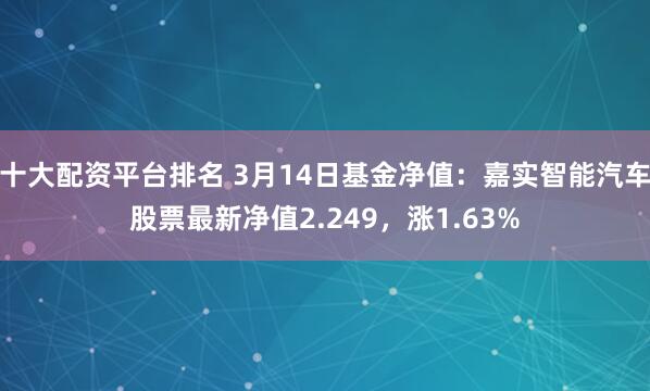 十大配资平台排名 3月14日基金净值：嘉实智能汽车股票最新净值2.249，涨1.63%