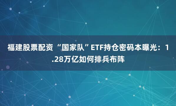 福建股票配资 “国家队”ETF持仓密码本曝光：1.28万亿如何排兵布阵